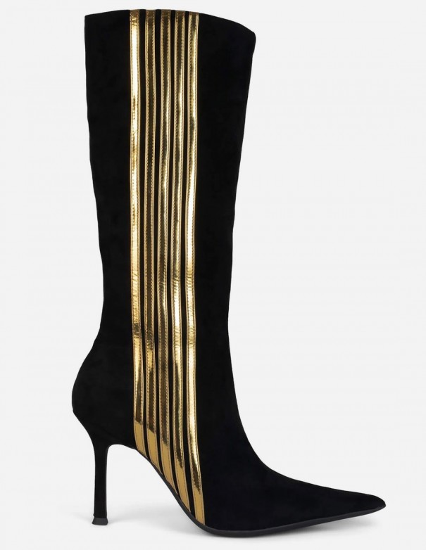 Jeffrey Campbell Botas Racing Black Suede Gold - Botas